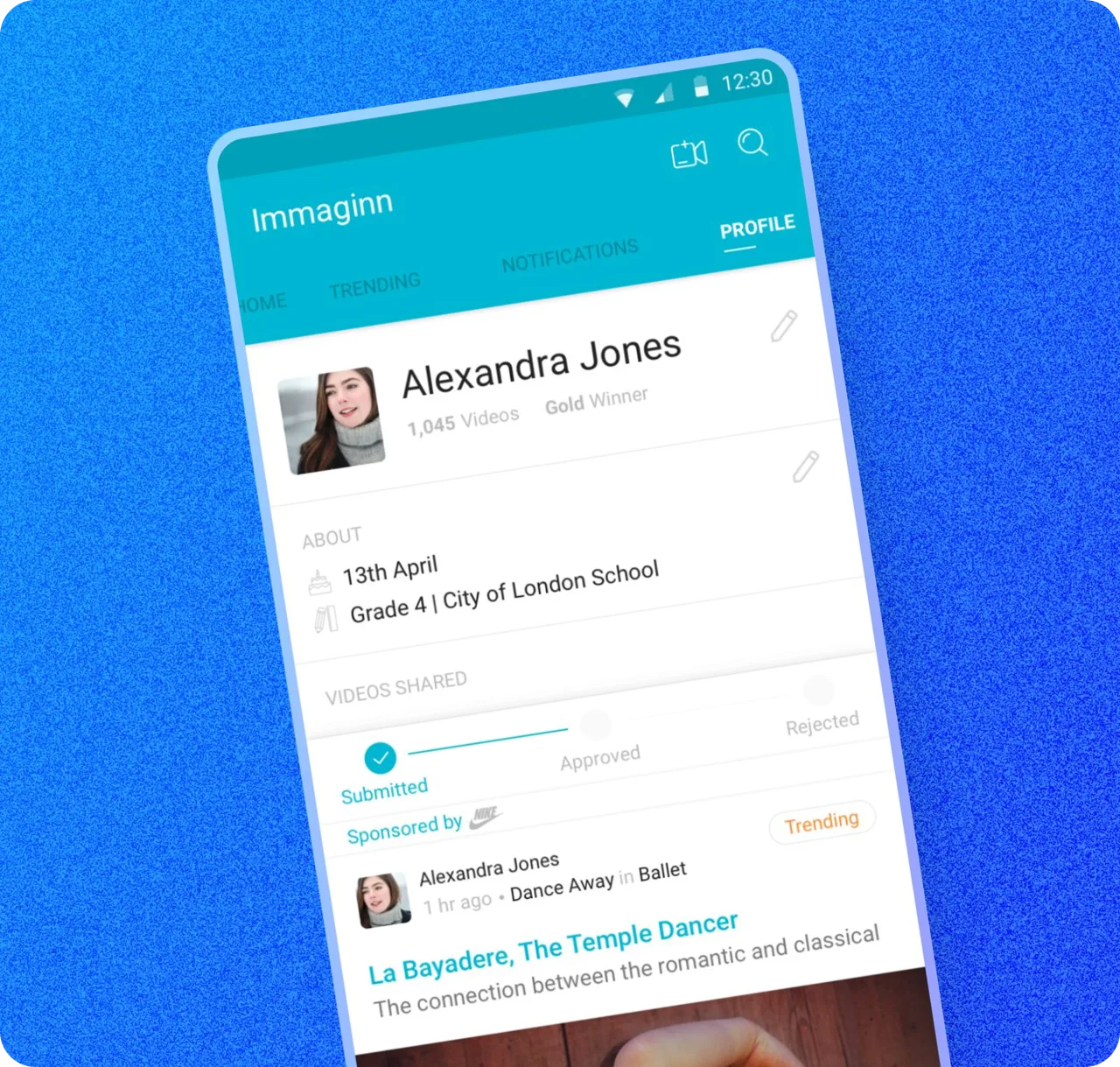 Immaginn user interface and profile screens